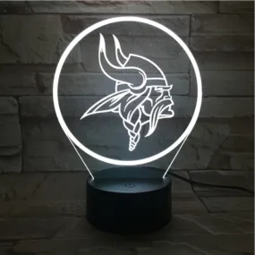 Rugby NFL Minnesota Vikings logo 3D night light 1/3/7/16 colors available