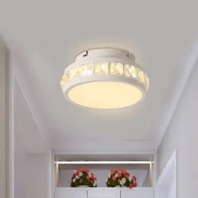 Simple Round Corridor Ceiling Lamp with Beveled Crystal, LED Flush Mount Light