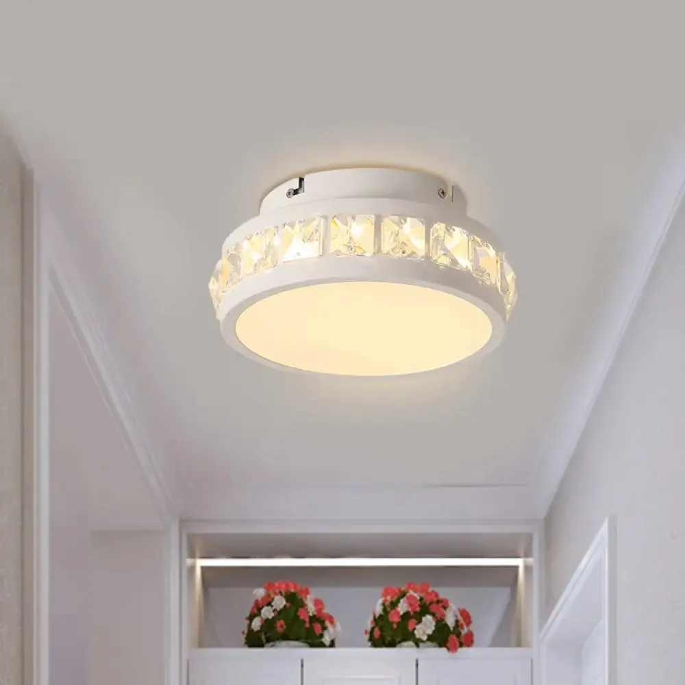 Simple Round Corridor Ceiling Lamp with Beveled Crystal, LED Flush Mount Light