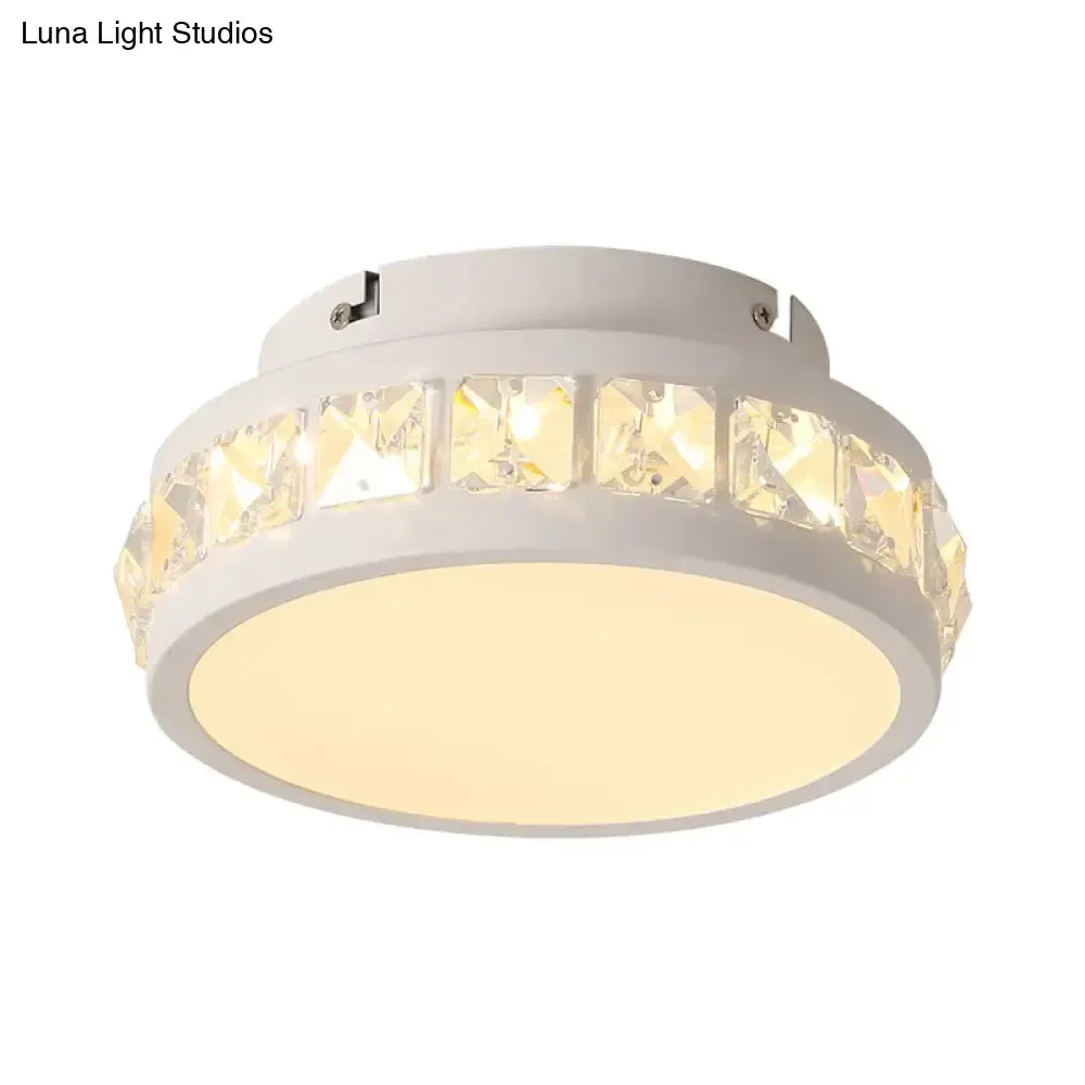 Simple Round Corridor Ceiling Lamp with Beveled Crystal, LED Flush Mount Light