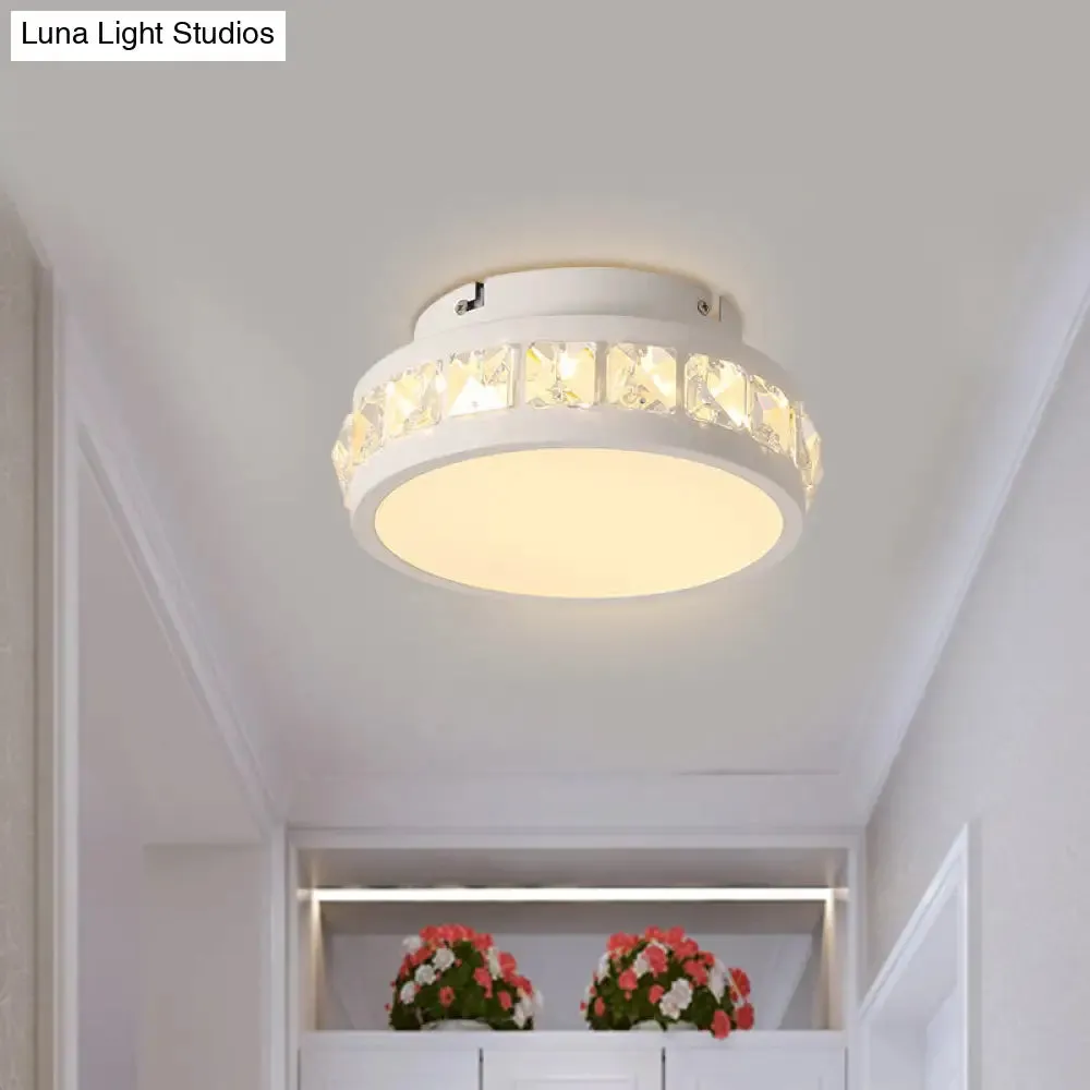 Simple Round Corridor Ceiling Lamp with Beveled Crystal, LED Flush Mount Light