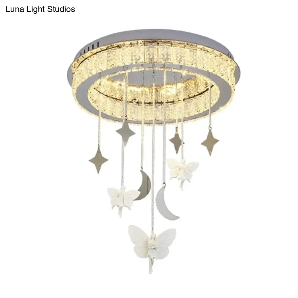 Sleek Nickel Circular Ceiling Light Fixture: Simple Style with K9 Crystal, LED Flush Mount