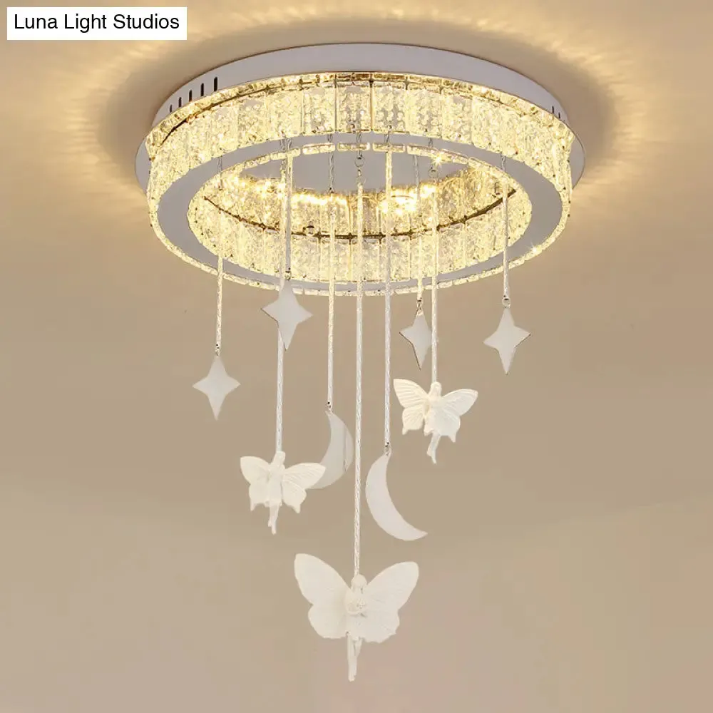 Sleek Nickel Circular Ceiling Light Fixture: Simple Style with K9 Crystal, LED Flush Mount