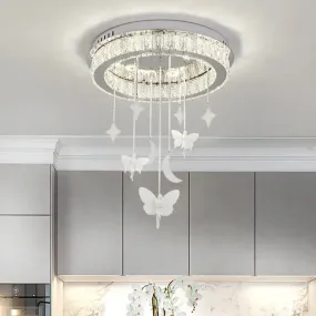 Sleek Nickel Circular Ceiling Light Fixture: Simple Style with K9 Crystal, LED Flush Mount