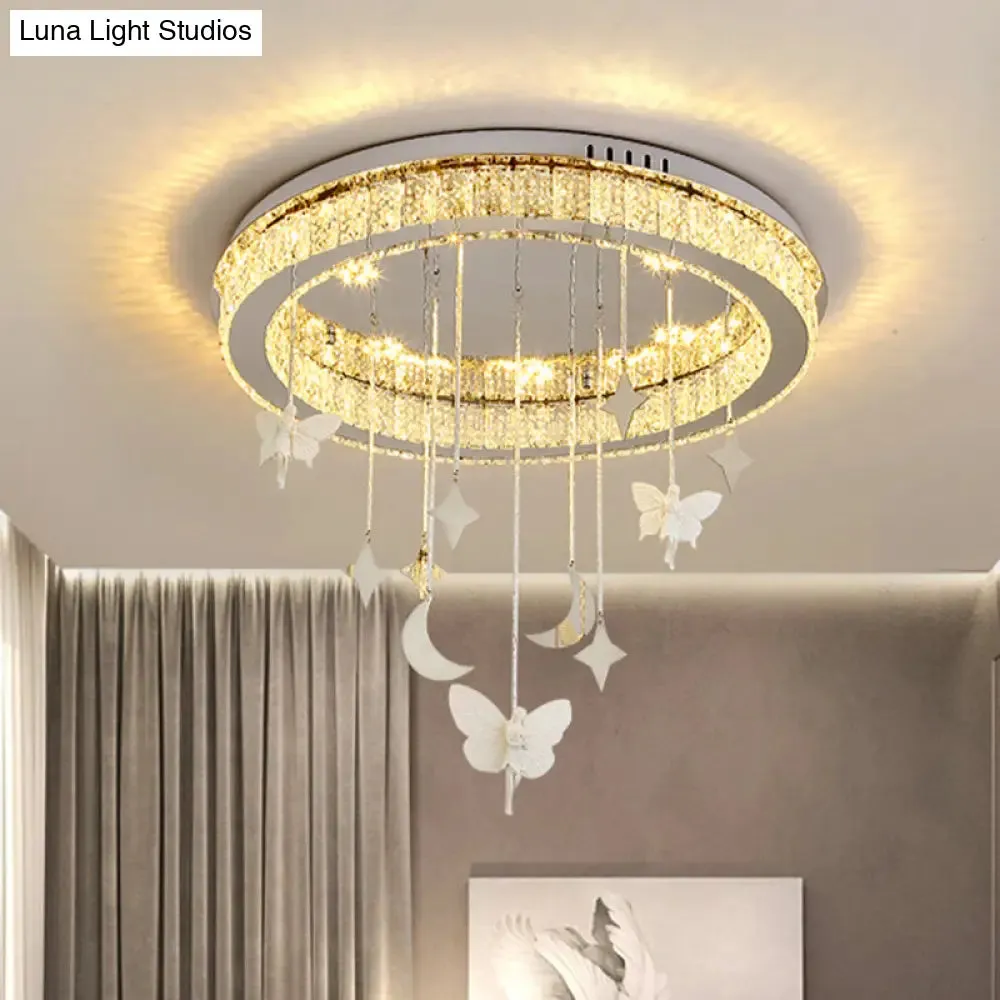 Sleek Nickel Circular Ceiling Light Fixture: Simple Style with K9 Crystal, LED Flush Mount