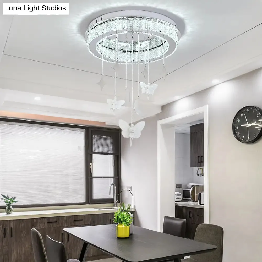 Sleek Nickel Circular Ceiling Light Fixture: Simple Style with K9 Crystal, LED Flush Mount