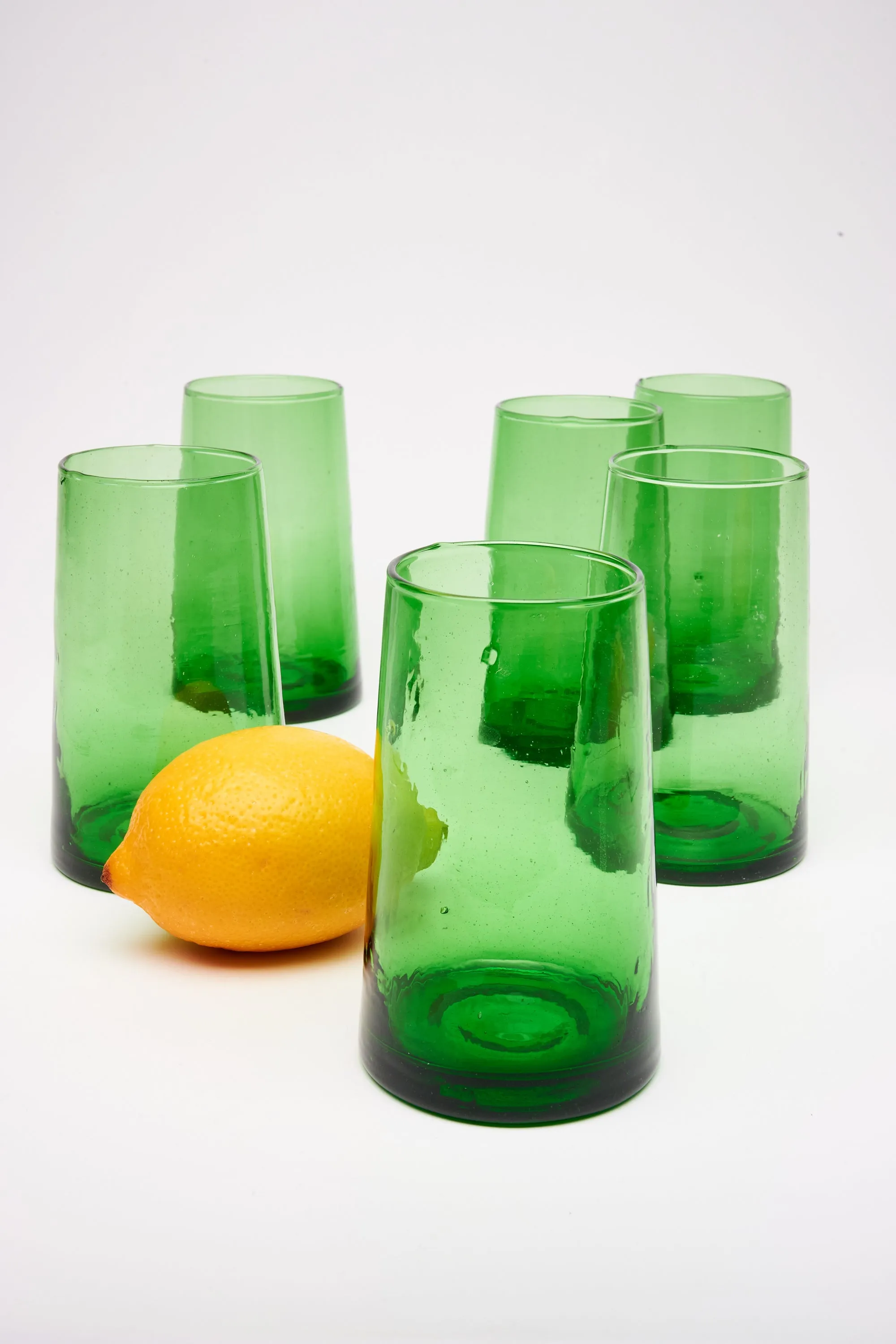 Tall Cone Moroccan Drinking Glasses in Green, SET OF 6