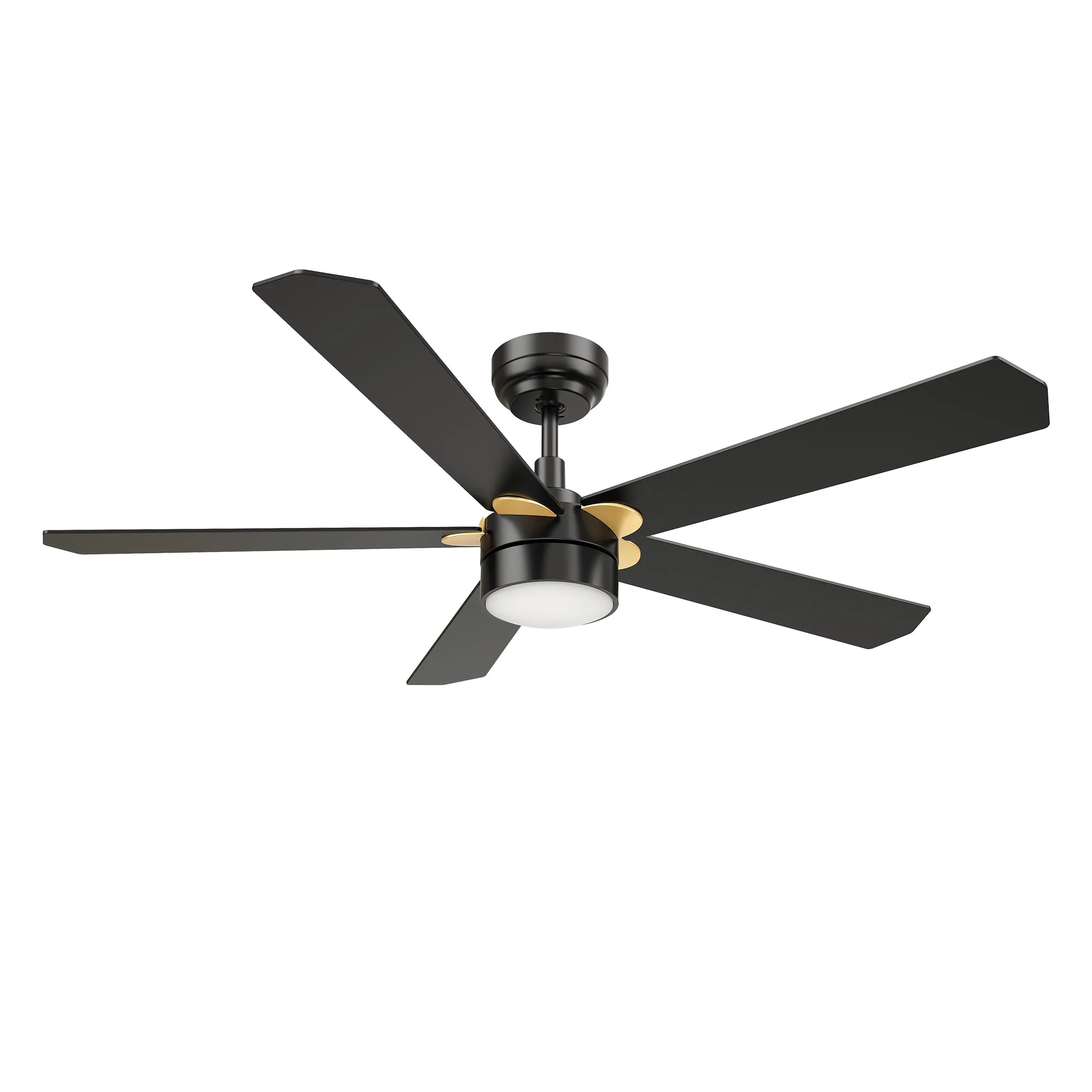 TARRASA 52 inch 5-Blade Smart Ceiling Fan with LED Light Kit & Remote Control- Black/Black (Gold Details)