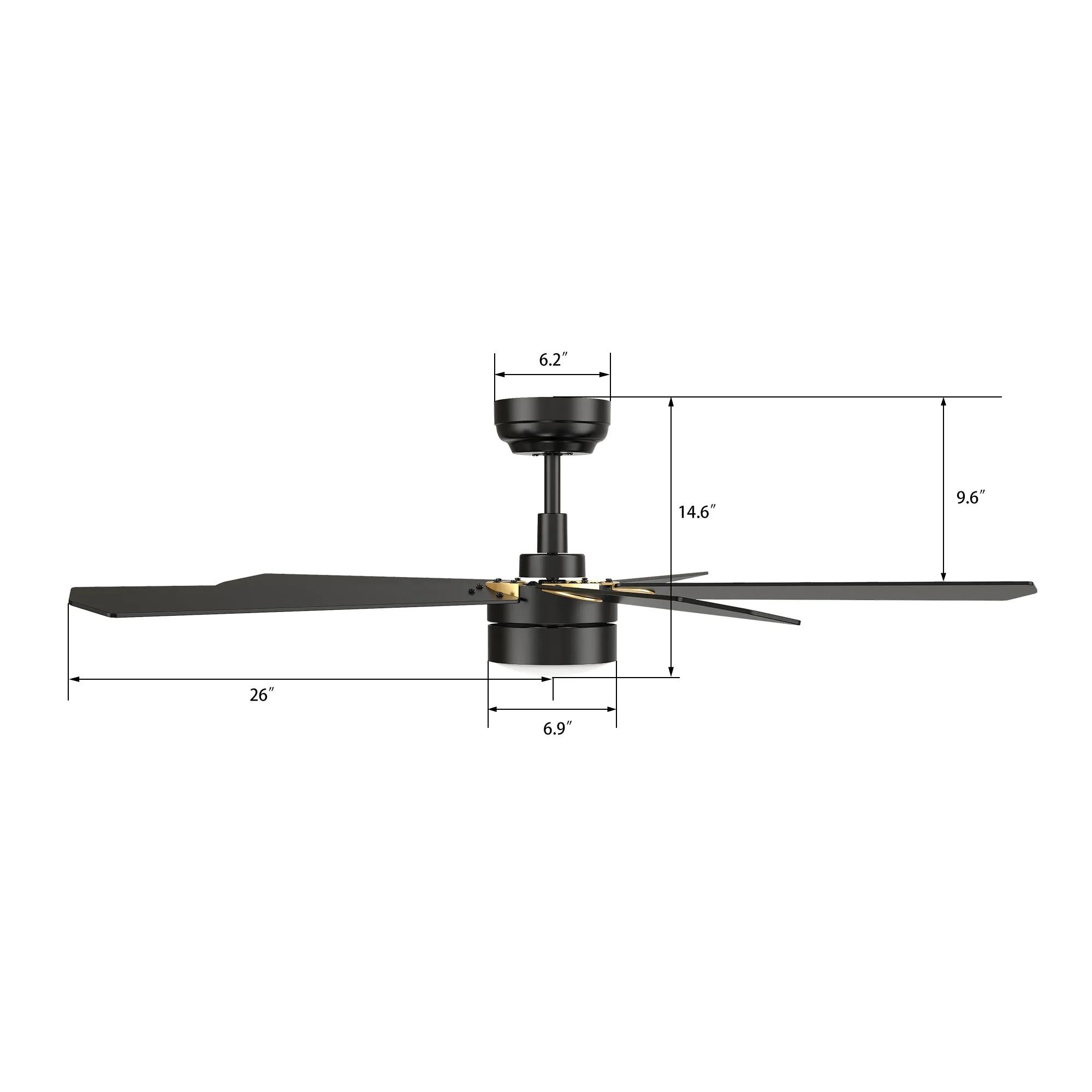 TARRASA 52 inch 5-Blade Smart Ceiling Fan with LED Light Kit & Remote Control- Black/Black (Gold Details)