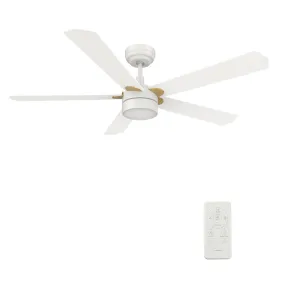 TARRASA 52 inch 5-Blade Smart Ceiling Fan with LED Light Kit & Remote Control- White/White (Gold Details)