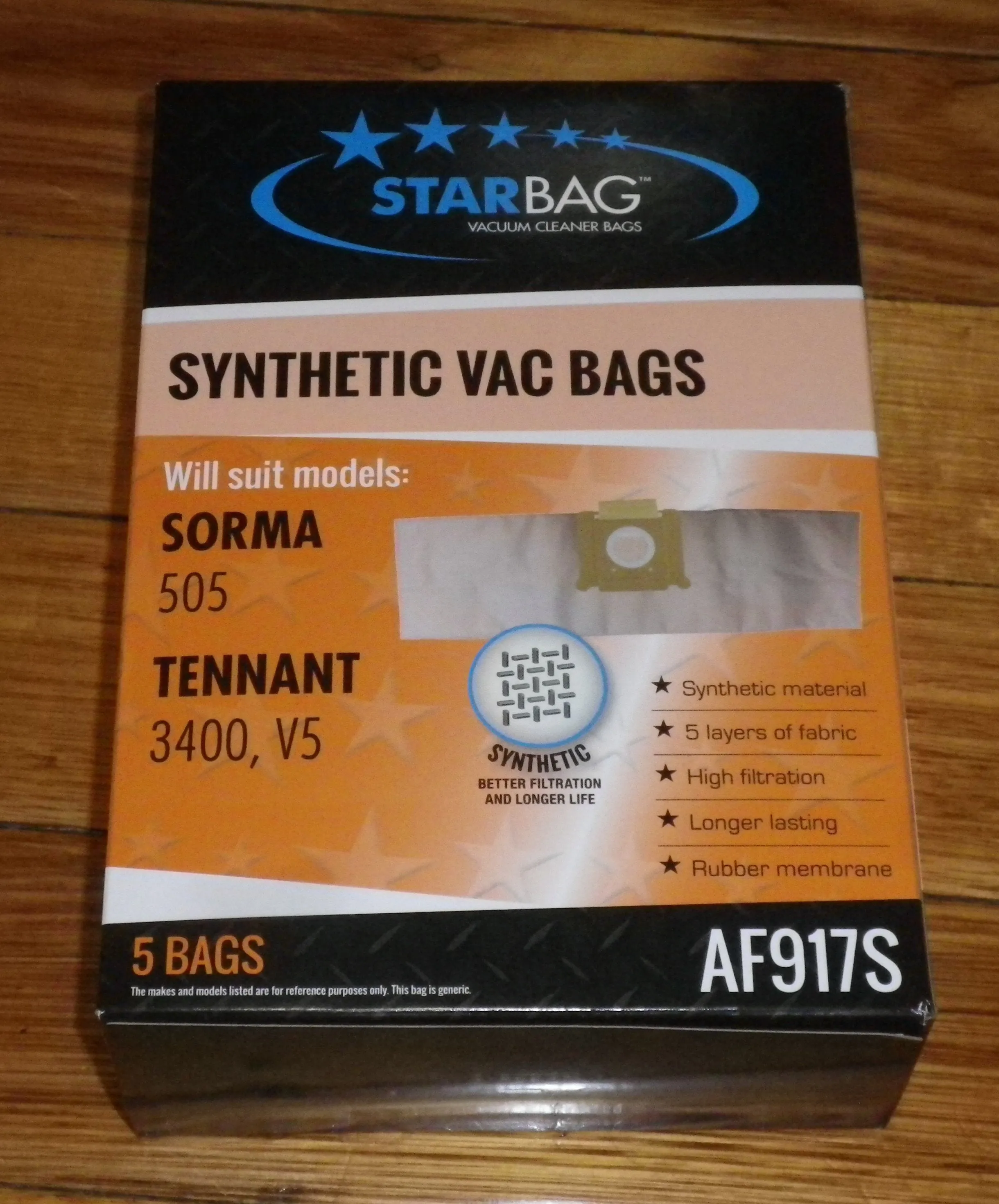 Tennant V5 Compatible Synthetic Vacuum Cleaner Bags (Pkt 5) - Part No. AF917S