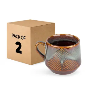 The Better Home Terra Series Ceramic Tea Coffee Cup with Handles (200 ml x 2) | Microwave Safe | Scratch Resistant | Stain Proof | Glossy Finish | Gifting Set | (Pack of 2- Brown)