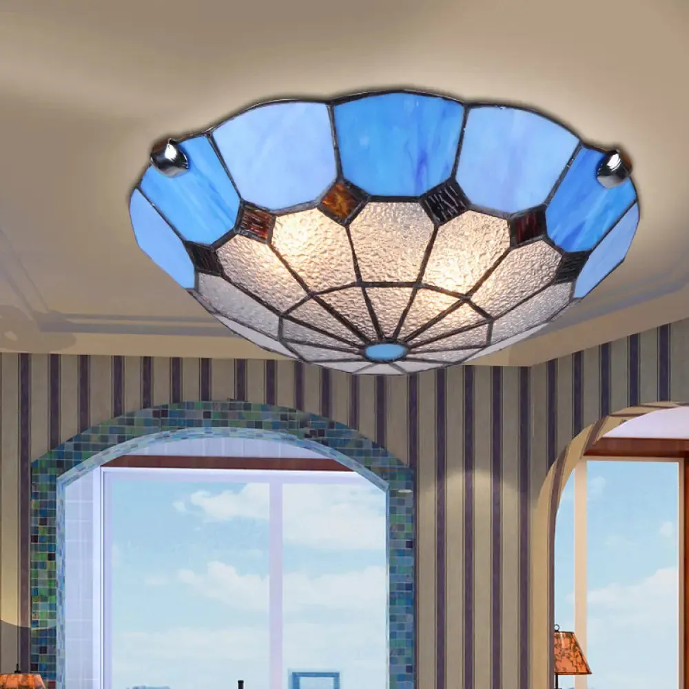 Tiffany Glass Mediterranean Flushmount Ceiling Light for Restaurants - Bowl LED Flush Mount