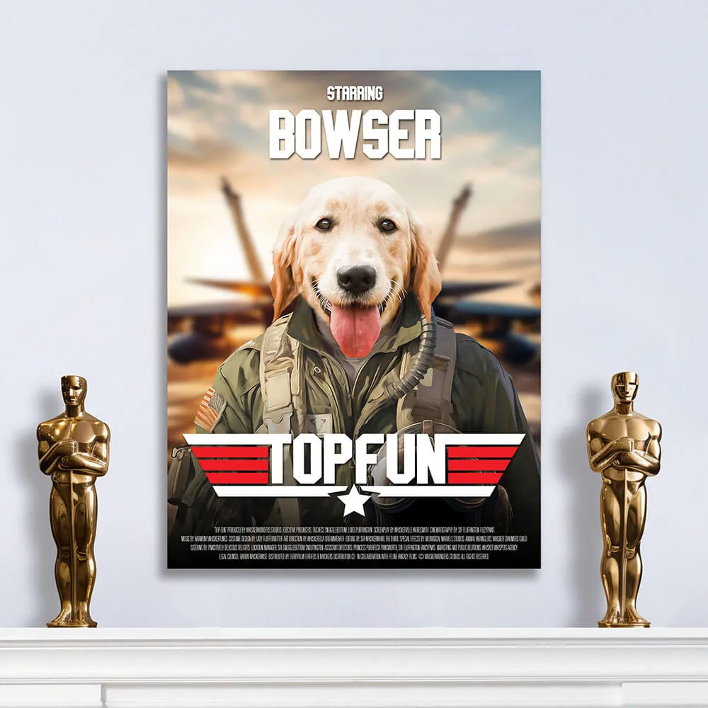 TOP FUN Movie Poster - Top Gun Inspired Custom Pet Portrait Canvas