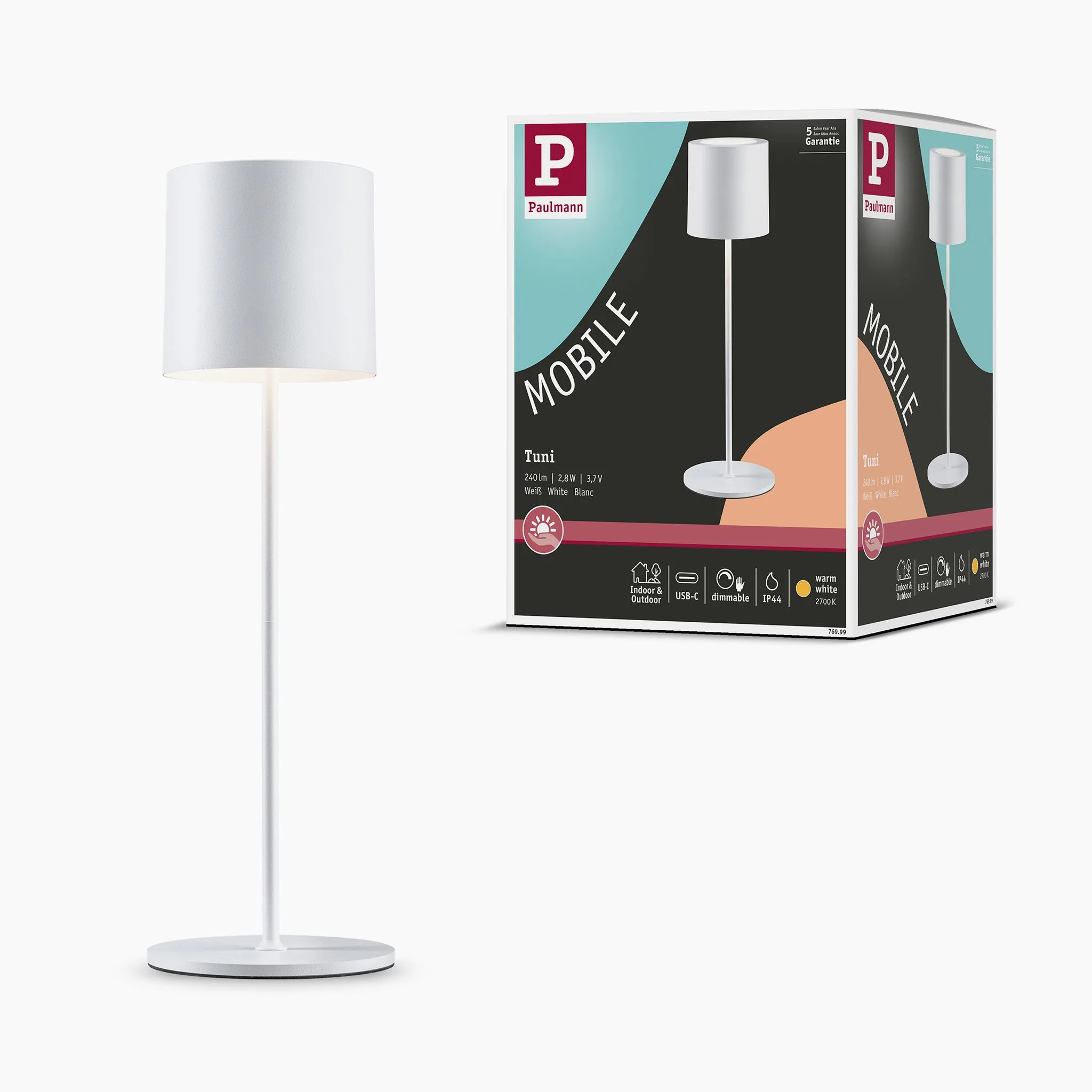 Tuni 2.8W LED Mobile Table Lamp in White Matt