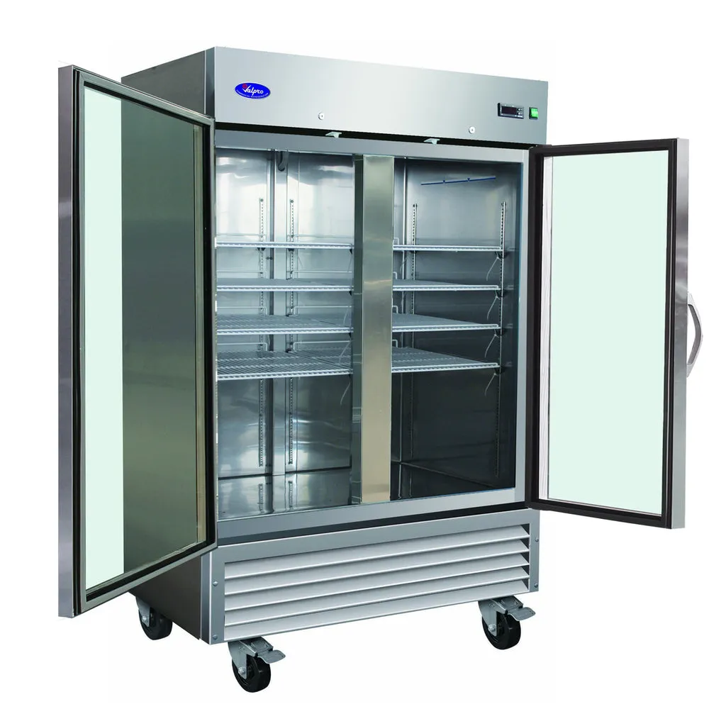 Valpro VP2RG-HC, Two Glass Door 54" Reach In Refrigerator, Stainless Steel, 49 cu.ft.