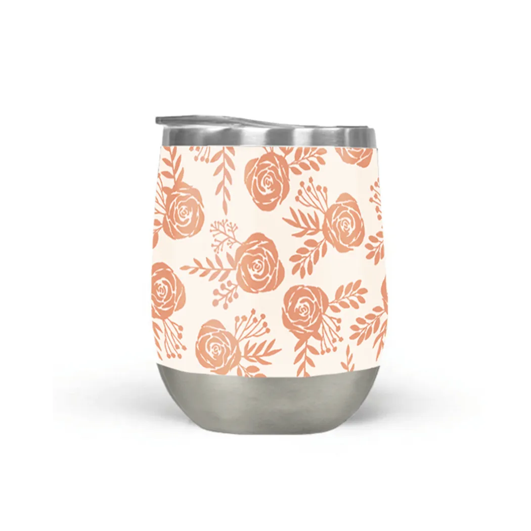 Warm Orange Floral Wine Tumbler