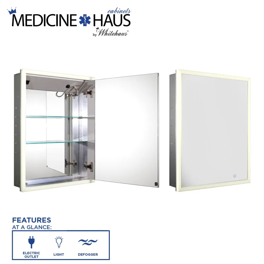 Whitehaus WHLUN7055-IR Medicinehaus Recessed Single Mirrored Door Medicine Cabinet with Outlet, Defogger