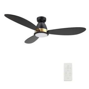 YORK 52 inch 3-Blade Flush Mount Smart Ceiling Fan with LED Light Kit & Remote Control- Black (Gold Details)